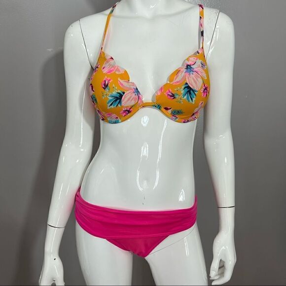 Shade &‎ Shore/VS Pink and Yellow Tropical print bikini - 34C/S - Picture 5 of 14